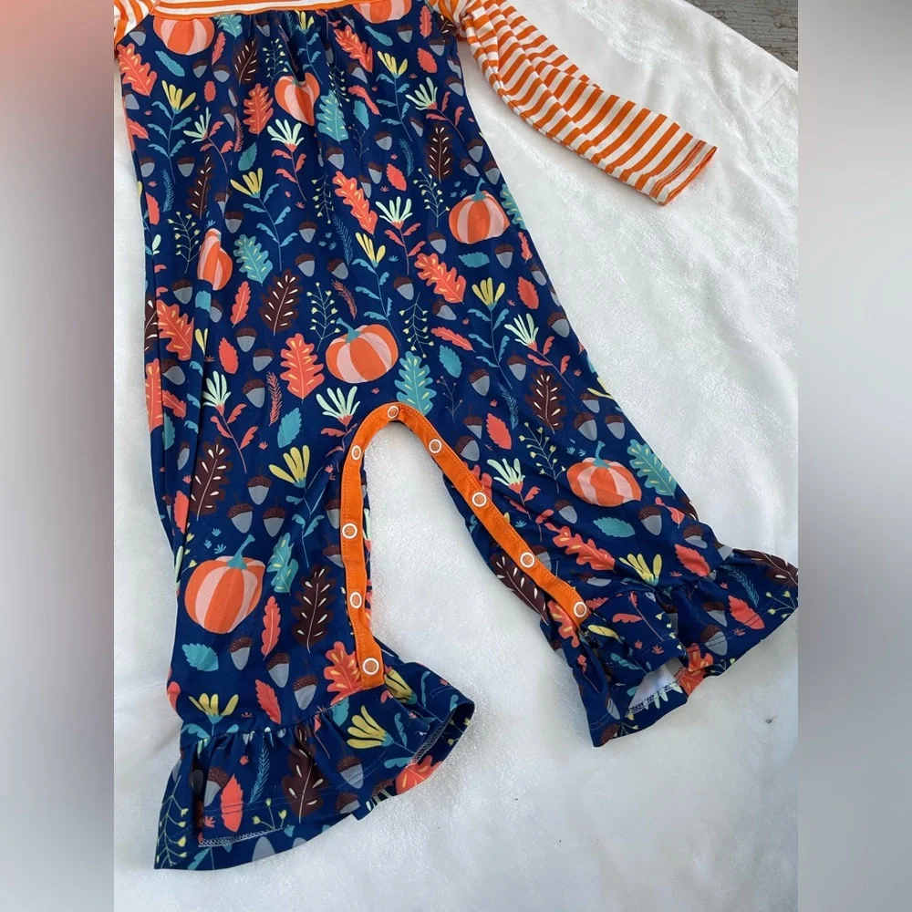 EUC Little Millie Fall Themed Girl’s Ruffled Jumpsuit